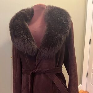 A&F Originals Brown Leather Coat with Fur Collar